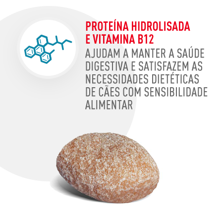 Com proteína hidrolisada e vitamina B12, que ajuda a manter a saúde digestiva.
