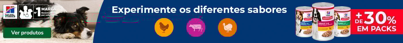Promoção Hill’s para cães: mais de 30% de desconto em packs de 12 latas de alimento húmido.