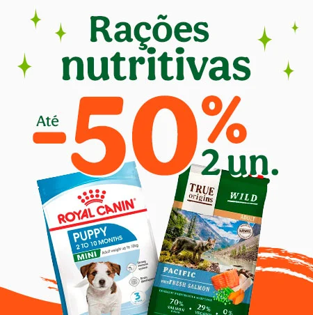 Até 50% de desconto na 2ª unidade de ração para cão.