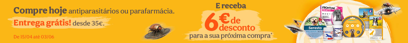 Antiparasitários e Parafarmácia: entrega grátis em compras desde 35€ + 6€ de desconto para a próxima compra!