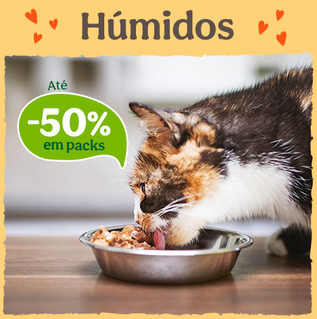 50% de desconto em packs de alimento húmido para gato.