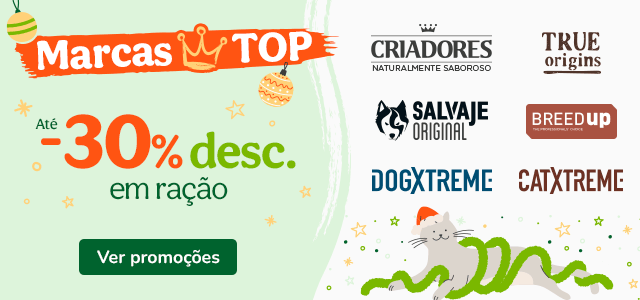 Até 30% de desconto em ração, +30% de desconto em húmidos e até 40% de desconto em snacks.