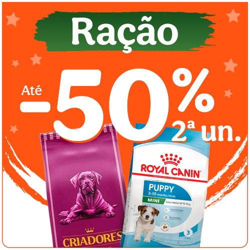 Até -50% na 2ª unidade em ração para cão