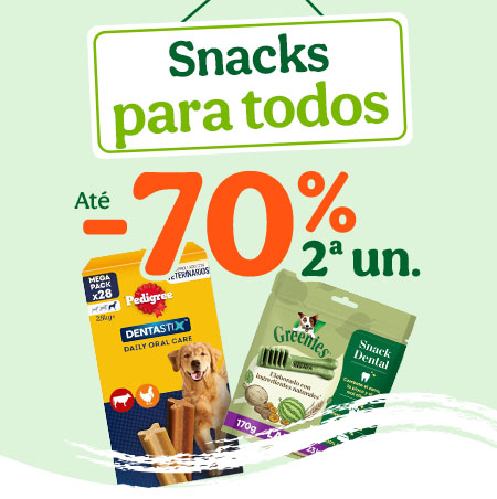 Até 70% de desconto na 2.ª unidade em snacks para cães