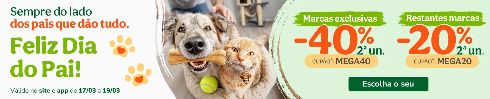 40% de desconto na 2&ordf; unidade nas marcas exclusivas com o cup&atilde;o: MEGA40 ou 20% de desconto na 2&ordf; unidade nas restantes marcas com o cup&atilde;o: MEGA20.