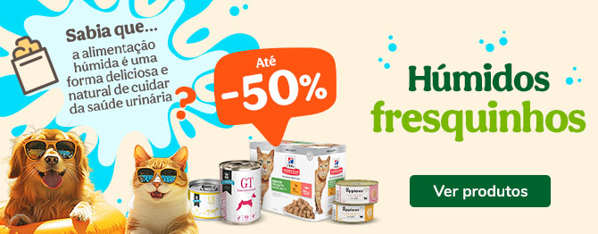 Comida húmida: Até 50% de desconto em packs selecionados.