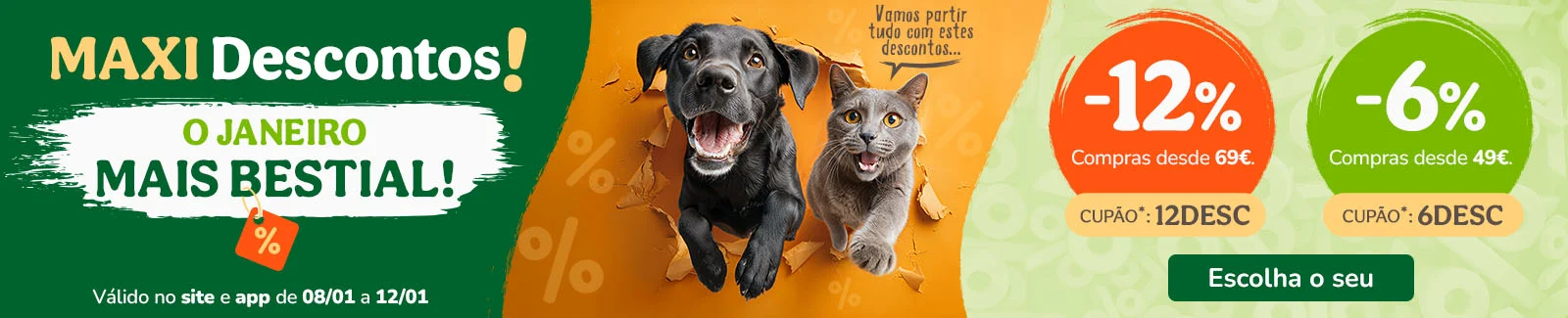 12% de desconto em compras desde 69&euro; com o cup&atilde;o 12DESC ou 6% de desconto em compras desde 49&euro; com o cup&atilde;o 6DESC.