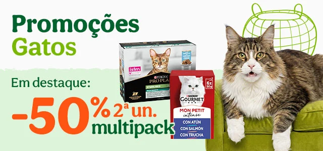 50% de desconto na 2ª unidade de multipacks de alimento húmido para o seu patudo.
