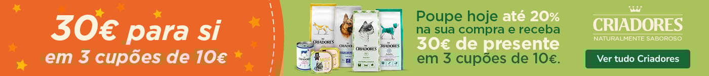 Promoção Criadores: 30€ de oferta na compra de ração para cão ou gato.