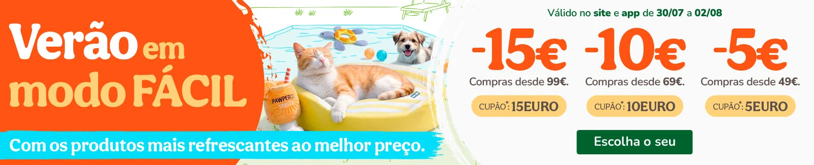 15&euro; de desconto em compras desde 99&euro; com o cup&atilde;o: EURO15 | 10&euro; de desconto em compras desde 69&euro; com o cup&atilde;o: EURO10 ou 5&euro; de desconto em compras desde 49&euro; com o cup&atilde;o: EURO5