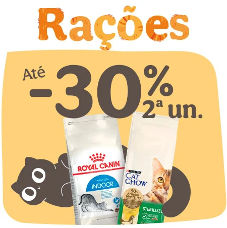 Ração para gatos com até 30% de desconto na 2ª unidade.