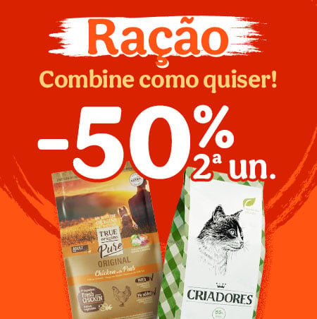 50% de desconto na segunda unidade de ração para o teu animal de estimação