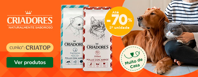 Criadores: Até 70% de desconto na 2.ª unidade de ração para cães e gatos.