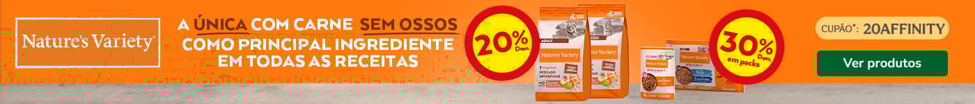 Nature's Variety: 20% de desconto em ração e até 30% de desconto em packs de alimento húmido para gato.