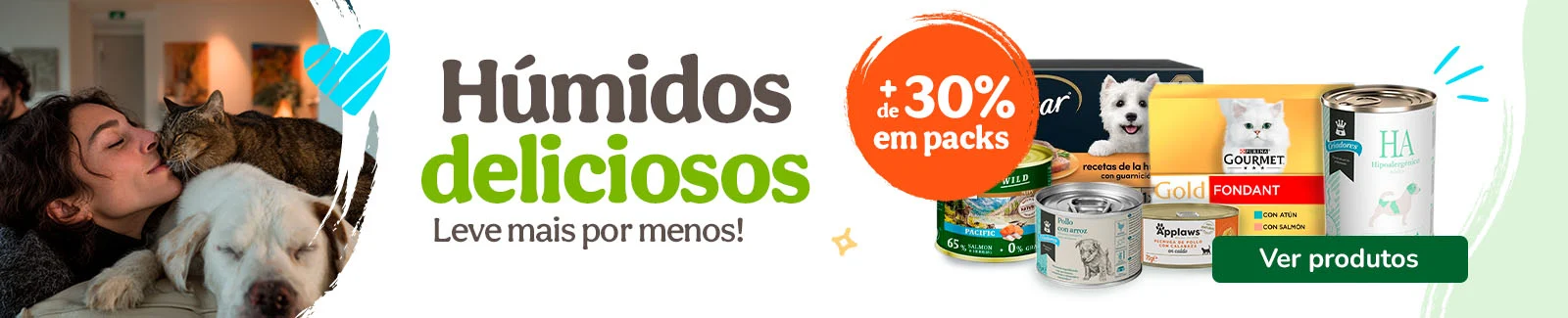 +30% de desconto em packs de alimento h&uacute;mido para o seu patudo.