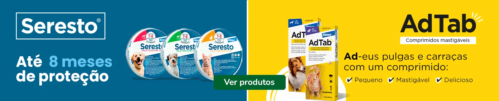 Seresto e AdTab: Produtos antiparasit&aacute;rios para o seu patudo.