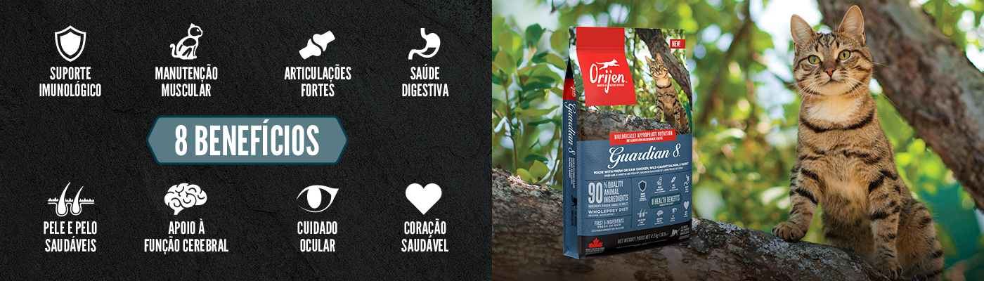 Orijen Guardian 8 benefícios, ração completa para o seu gato..