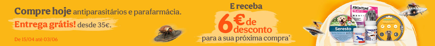 Antiparasitários e Parafarmácia: entrega grátis em compras desde 35€ + 6€ de desconto para a próxima compra!