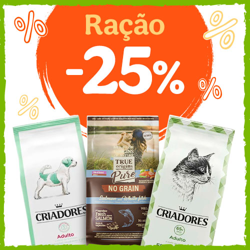 25% de desconto na ração para o seu patudo.