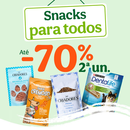 Até 70% de desconto na 2.ª unidade em snacks para mimar o seu animal