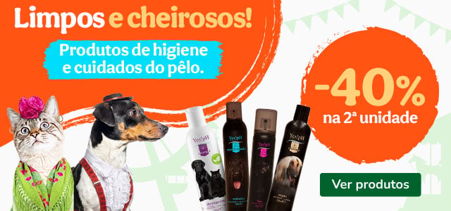 40% de desconto na 2ª unidade em produtos de higiene e cuidado do pelo para o seu patudo.