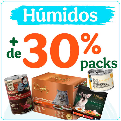 +30% de desconto em packs de comida húmida para o seu patudo.