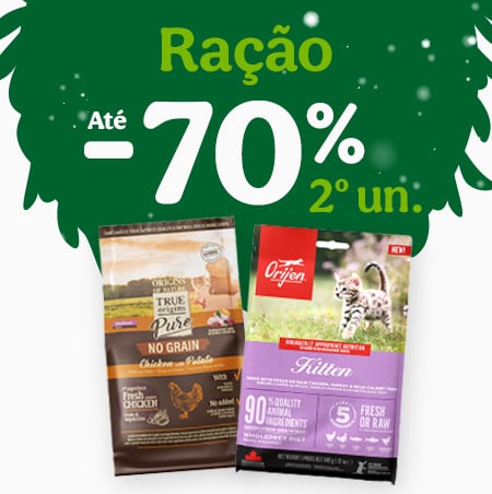 Ração para cão: Até 70% de desconto na 2ª unidade.