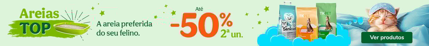 Até 50% de desconto na 2ª unidade de areia para gato na Tiendanimal. Aproveite esta oferta para garantir conforto e higiene para o seu felino a preços reduzidos!