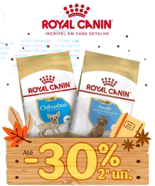 Royal Canin: Até 30% de desconto na 2ª unidade de ração para o seu cão. Royal Canin: Até 30% de desconto na 2ª unidade de ração para o seu cão.