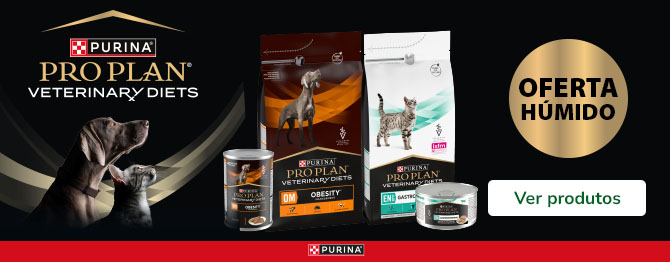 Na compra de ração Pro Plan Diets para cão ou gato, receba comida húmida grátis. Promoção válida em nutrição veterinária especializada para patudos com necessidades específicas.