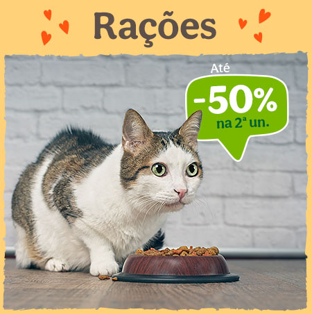 Até 50% de desconto na 2ª unidade numa seleção de ração para gato. Nutrição ao melhor preço.