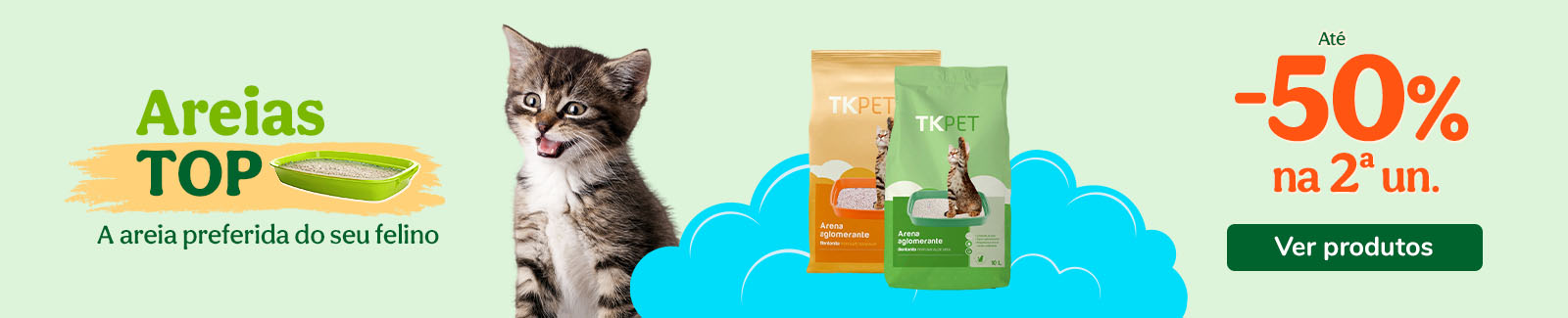Até 50% de desconto na 2ª unidade de areia para gato na Tiendanimal. Aproveite esta oferta para garantir conforto e higiene para o seu felino a preços reduzidos!