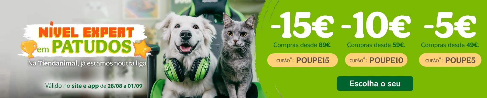 15€ de desconto em compras desde 89€ com o cupão: POUPE15 ou 10€ de desconto em compras desde 59€ com o cupão: POUPE10 ou 5€ de desconto em compras desde 49€ com o cupão: POUPE5