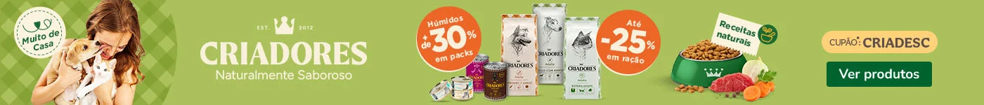 Criadores: Até 25% de desconto em ração e + de 30% de desconto em packs de alimento húmido para o seu patudo.