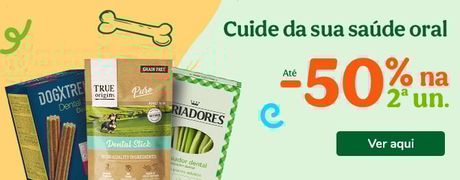 Cuide da saúde oral do seu patudo com 50% de desconto na segunda unidade. Promoção imperdível!
