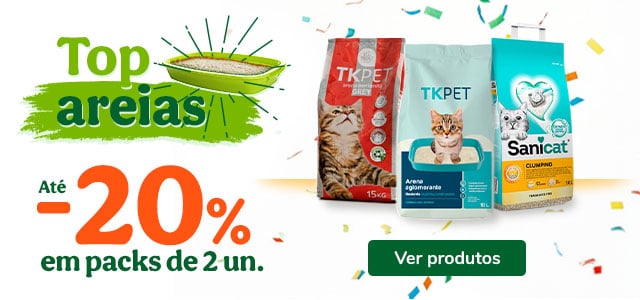 Até 20% de desconto em packs de 2 unidades de areia.