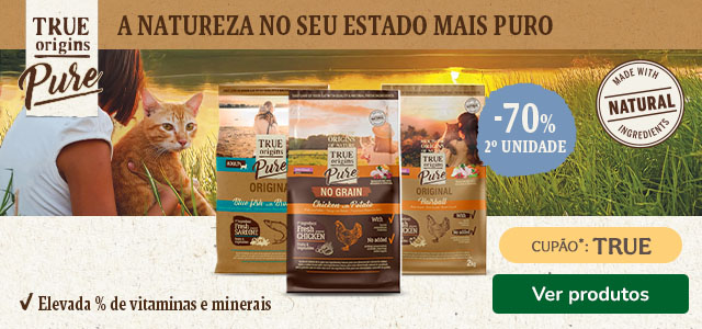 70% de desconto na 2.ª unidade de ração True Origins Pure para gato.