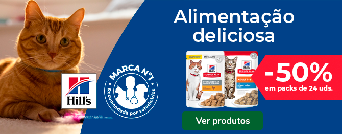 Pack de comida húmida para gato da Hill's com 50% de desconto. Promoção válida numa seleção de packs.