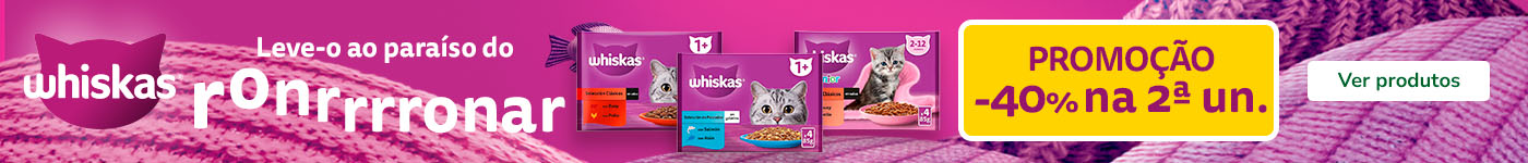 Whiskas: 40% de desconto na 2ª unidade de alimento húmido para gato.