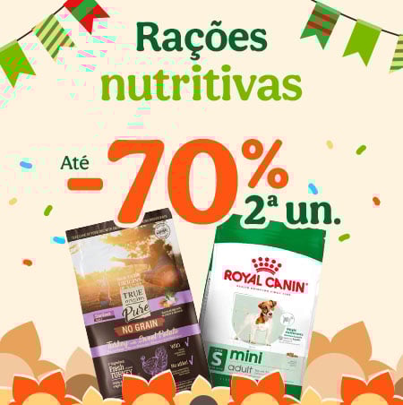 Até 70% de desconto na 2ª unidade numa seleção de ração para cão e gato. Aproveite já para poupar.