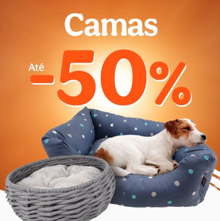Até 50% de desconto em camas para cão.
