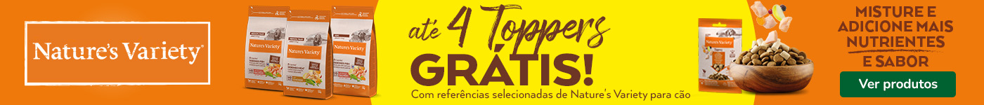 Receba até 4 toppers como promoção na compra de ração Nature’s Variety para cães