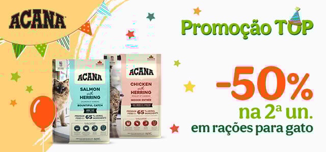 Até 50% de desconto na 2.ª unidade de ração para gato da Acana.