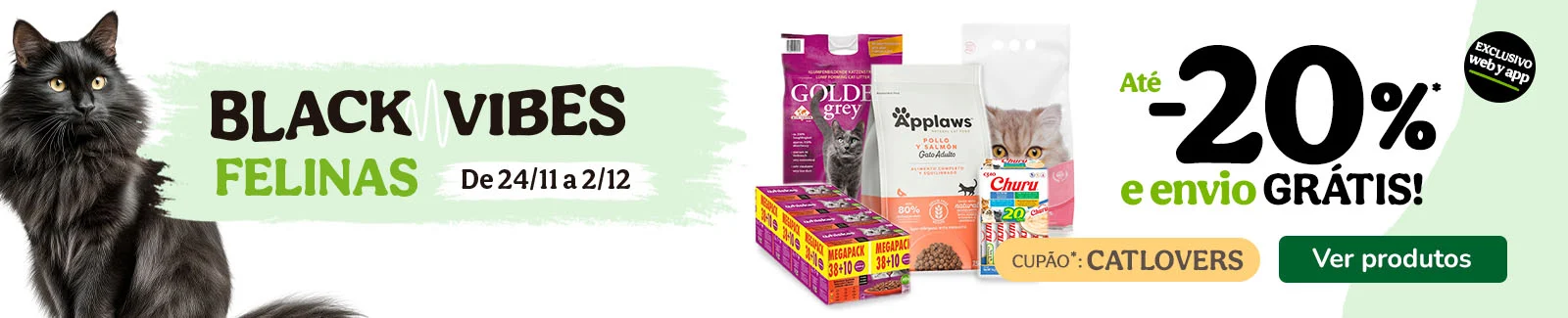 Antecipe as suas compras da Black Friday para o seu gato com 20% de desconto e envio grátis.