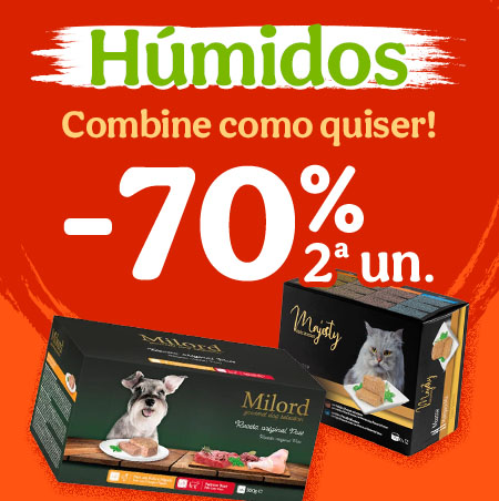 70% de desconto na 2ª unidade de alimento húmido para o seu patudo.