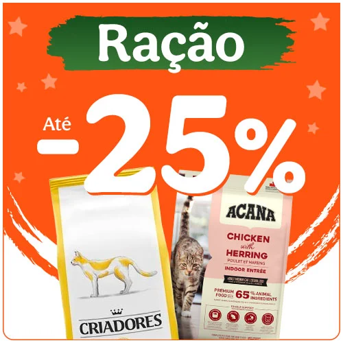 Até 25% de desconto na ração para o seu gato.