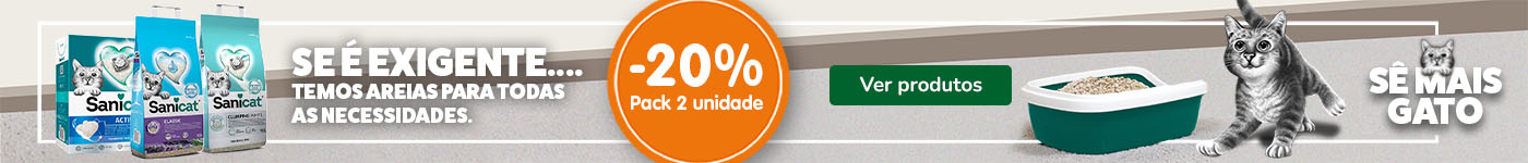 Sanicat: 20% de desconto em packs de 2 unidades de areia.