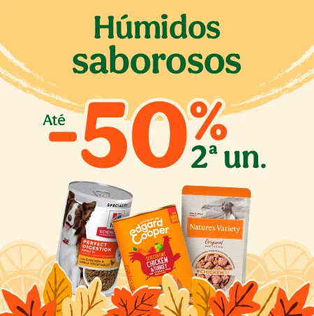 Até 50% desconto na 2ª unidade em packs de húmidos Até 50% desconto na 2ª unidade em packs de húmidos