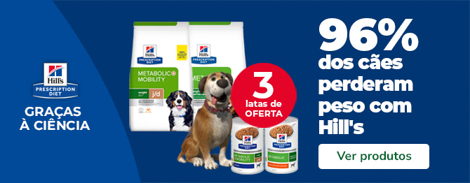 Na compra de ração formatos selecionados para cão da gama Diets da Hill's, receba 3 unidades de alimento húmido grátis.