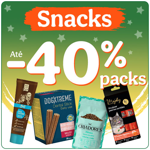 Até 40% de desconto em snacks para o seu patudo.